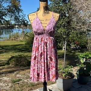Xhiliration Floral Pink Embroidered Mini Dress Size Medium
